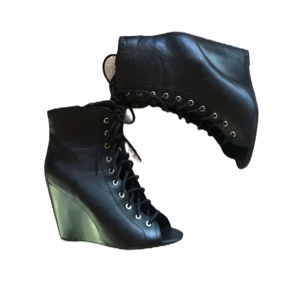 Forever21 Black lace up wedges 6.5